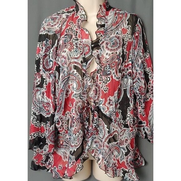 Studio 1940 Women's Blouse Size 18/20 Paisley Sheer Ruffle‎ Boho Flowy Top - Picture 1 of 13